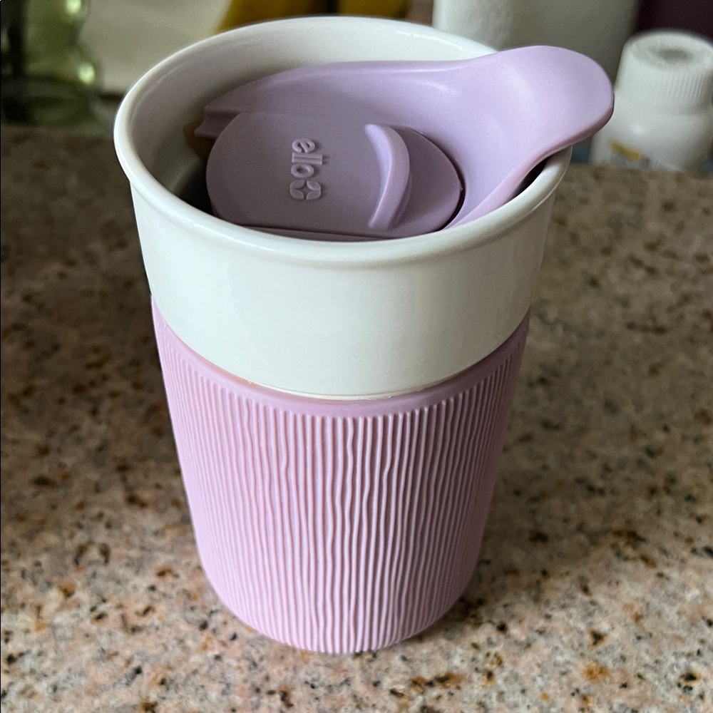 Purple and White ello ceramic travel mug ☕️💜